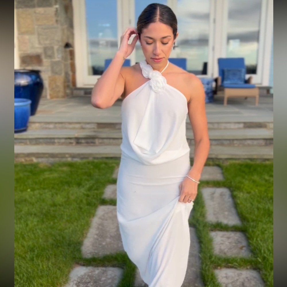 MESHKI Elegant White Halter Dress